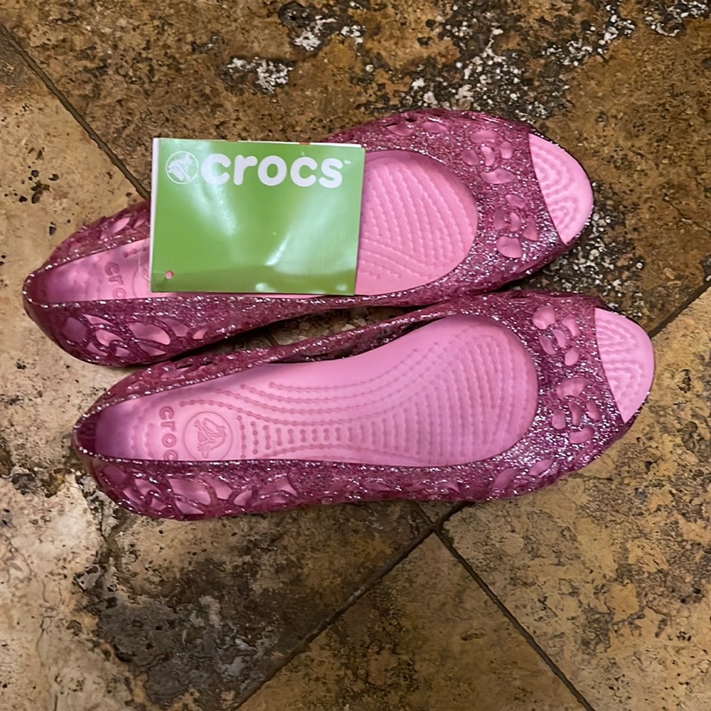 Crocs Isabella Glitter Jelly Girls Size J5 Vibrant Pink NEW